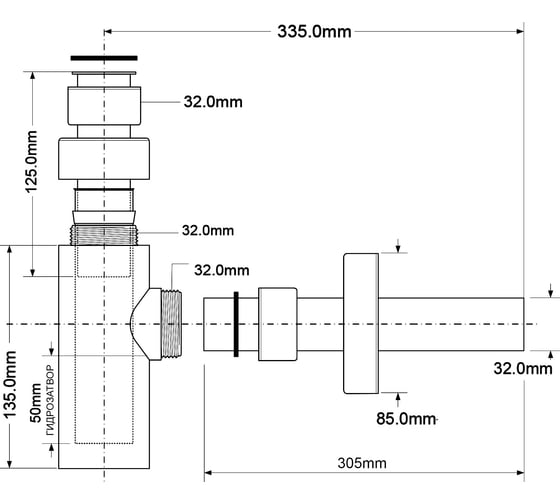Сифон McAlpine металлический, без выпуска, ф32 Античная бронза MINI CA32MINI-AB
