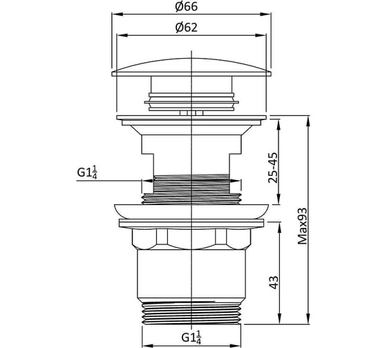 Донный клапан VINCEA клик-клак G1 1/4, с переливом, черный DPU-1B01MB