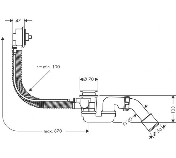 Скрытая часть слива-перелива для ванны Hansgrohe Flexaplus 58141180 00000008575