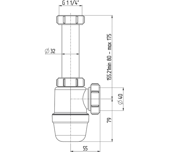 Сифон для умывальника 1 1/4" х 40 мм без выпуска AKVATER S1020 ИС.110170
