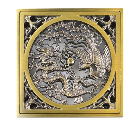 Вертикальный трап BRONZE DE LUXE выход с дизайн-решеткой Дракон 21986-57
