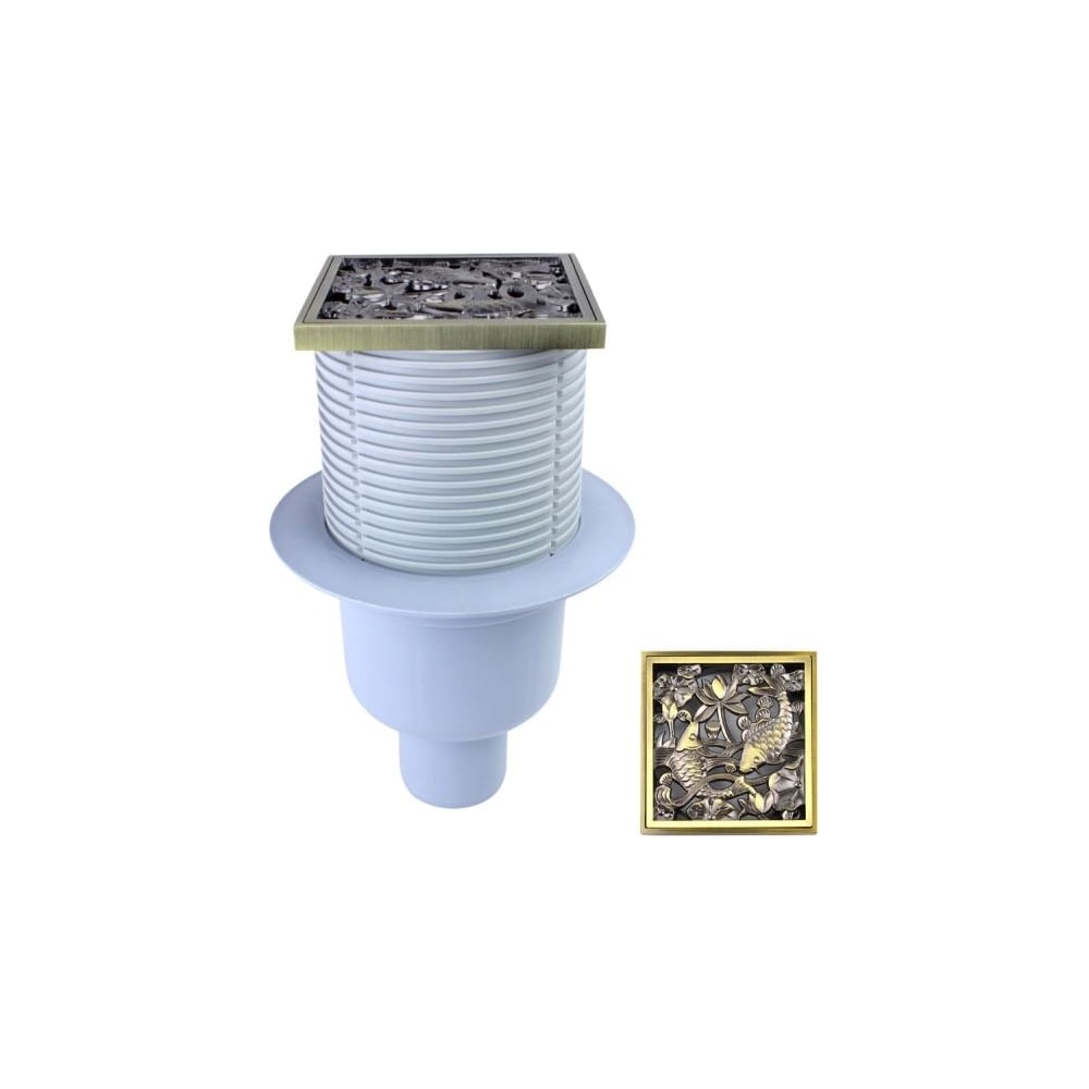 Вертикальный трап BRONZE DE LUXE выход с дизайн-решеткой Рыбы 21980-57 ...