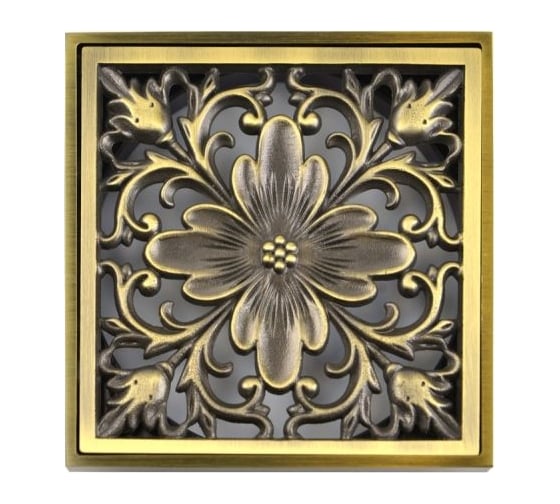 Горизонтальный трап BRONZE DE LUXE выход с дизайн-решеткой Цветок 21975-5602