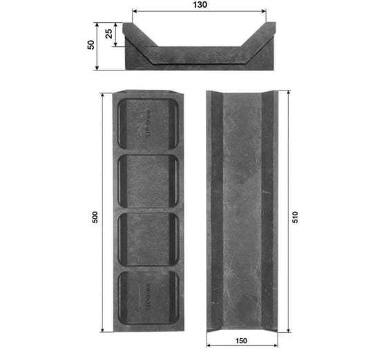 Лоток водоотведения NeoКомпозит ППК 500x150x50, серый ЛВ-50 С