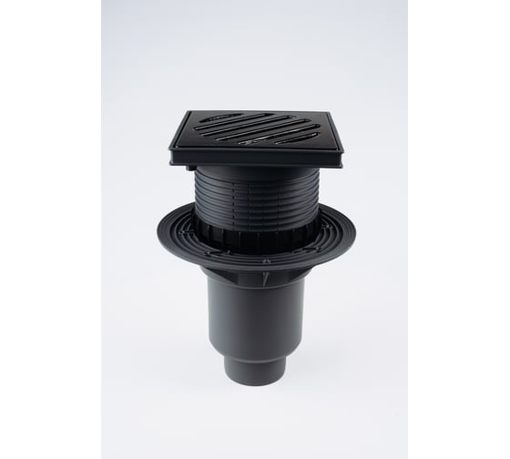 Регулируемый трап Fachmann t 616.0 pnsp 241x241 вертикальный выпуск, dn 110/160, с корзинкой и незамерзающим сифоном, без прижимного фланца, решетка чугунная, пластиковый подрамник 04.093
