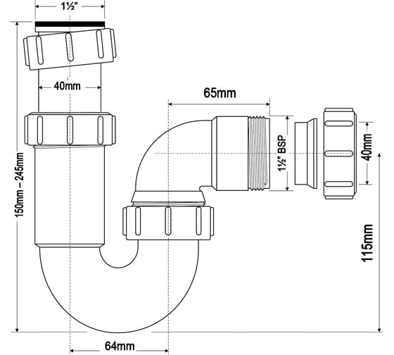 Сифон McAlpine без выпуска ф-40-40 трубный P-обр. MRSK15