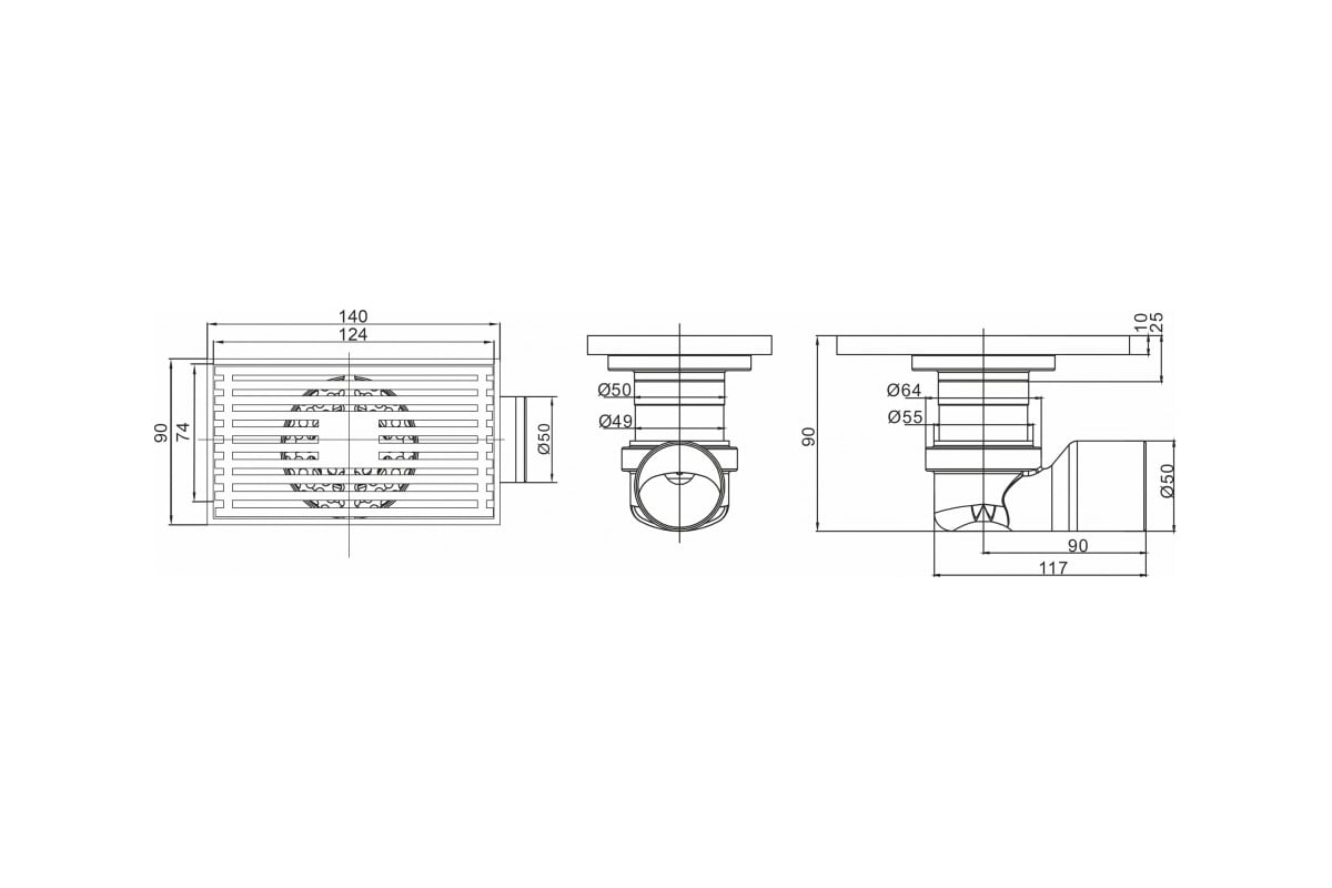 Сантехнический трап MAGdrain (90х140, магнитный клапан, латунь ...