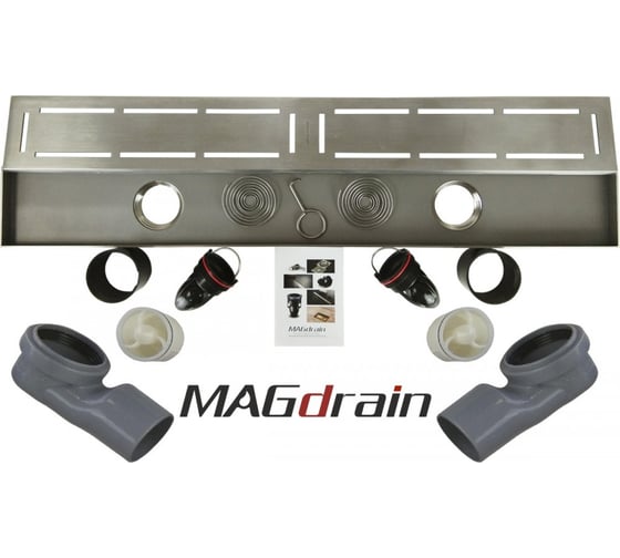 Сантехнический трап MAGdrain (80х800,магнитный клапан, нерж, матовый 2 слив. отверстия) JC 800 Q50-B