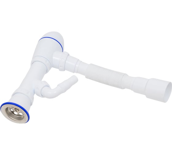 Сифон для умывальника Unicorn 1.1/2"х40, нержавеющий выпуск, отвод для стиральной машины, винт 80мм, с универсальной гибкой трубой, 40х40/50 A320V ИС.110314 533255