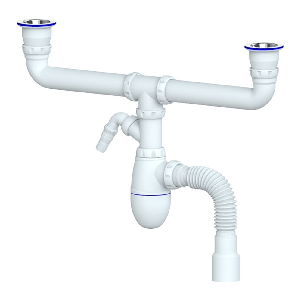 Сифон для кухни Unicorn 1.1/2\"х40, двойной нержавеющий выпуск, отвод ...