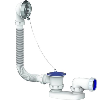 Сифон для ванны Unicorn регулируемый, плоский, 1.1/2"х40, нержавеющий выпуск, с переливом, пробка с цепочкой S15 ИС.110321