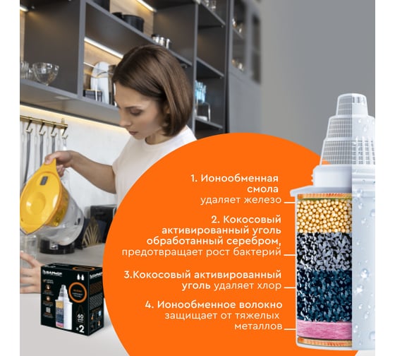 Комплект кассет для фильтров-кувшинов БАРЬЕР Железо, 2 шт, задерживает металлы, К282Р00