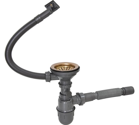 Сифон MIXLINE Pro 3 1/2x40 с прямоугольным переливом, с гофрой 40x40 мм, бронза 551690