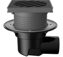 Регулируемый трап Fachmann t 615.1 pnsp 241x241 мм, горизонтальный выпуск, dn 110, с корзинкой и незамерзающим сифоном, с прижимным фланцем, решетка чугунная, пластиковый подрамник 04.098