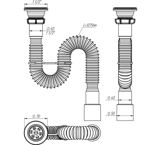 Гофросифон Aquant 1 1/2"х40/50 F113-55-MR