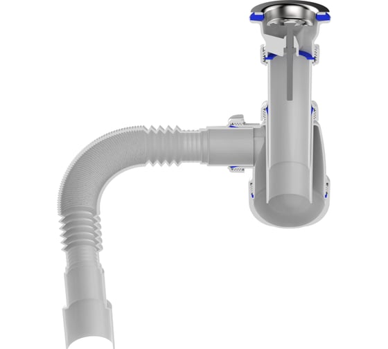 Сифон для кухни Aquant 1 1/2"х40 с металлической решеткой с гофротрубой 40x40/50 B0115-30-MR