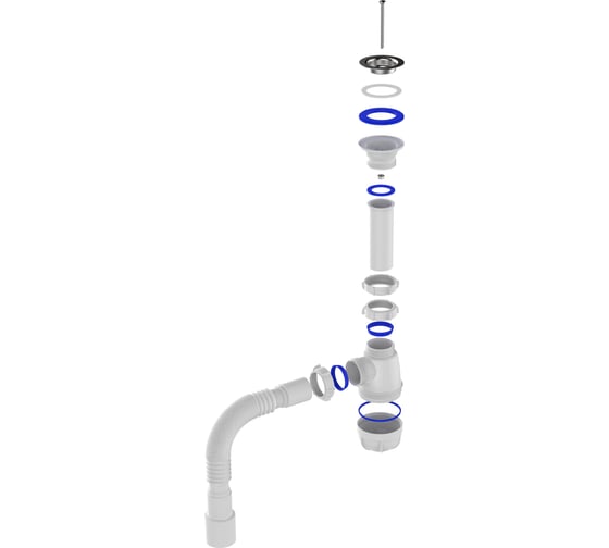Сифон для кухни Aquant 1 1/2"х40 с металлической решеткой с гофротрубой 40x40/50 B0115-30-MR