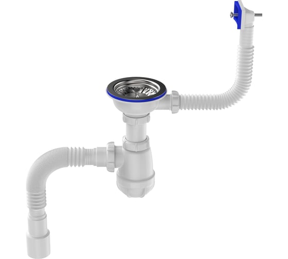 Сифон для мойки Aquant 3 1/2"х40 с металлической реш. с прямоугольным переливом с гофротрубой 40x40/50 B0148-20-MR