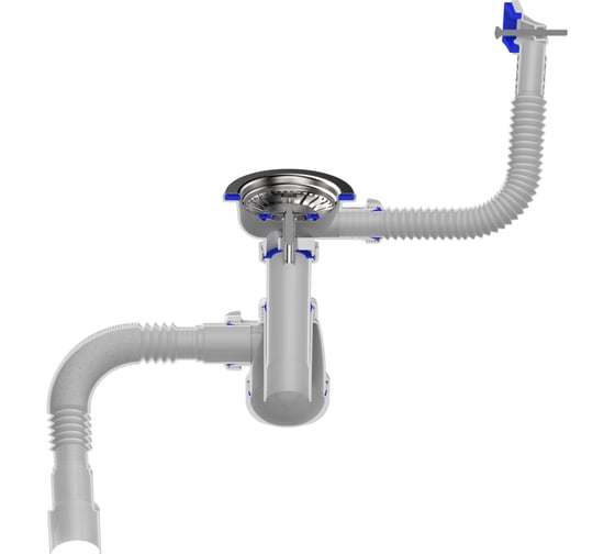 Сифон для мойки Aquant 3 1/2"х40 с металлической реш. с прямоугольным переливом с гофротрубой 40x40/50 B0148-20-MR
