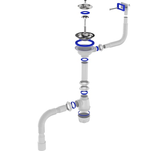 Сифон для мойки Aquant 3 1/2"х40 с металлической реш. с прямоугольным переливом с гофротрубой 40x40/50 B0148-20-MR