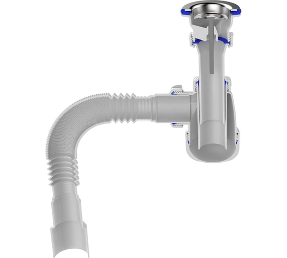 Сифон для умывальника Aquant 1 1/2"х40 с металлической решеткой с гофротрубой 40x40/50 S0115-35-MR