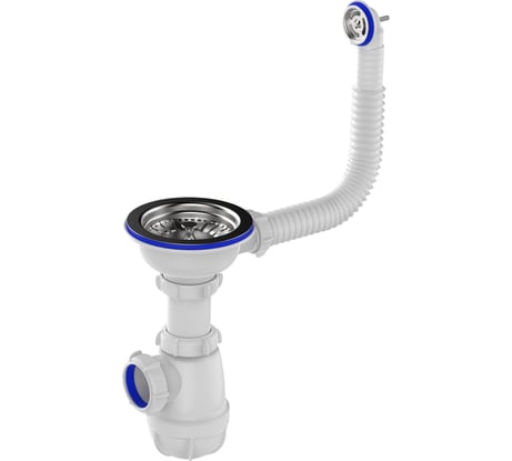 Сифон для мойки Aquant 3 1/2"х40 с мет.реш. с круглым переливом B0142-29-MR