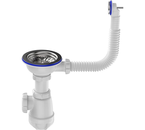 Сифон для мойки Aquant 3 1/2"х40 с мет.реш. с круглым переливом B0142-29-MR