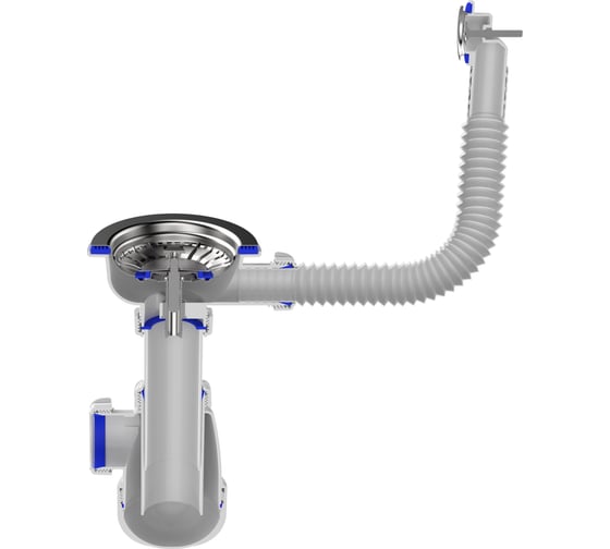 Сифон для мойки Aquant 3 1/2"х40 с мет.реш. с круглым переливом B0142-29-MR