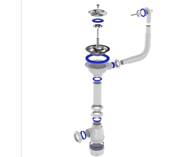 Сифон для мойки Aquant 3 1/2"х40 с мет.реш. с круглым переливом B0142-29-MR