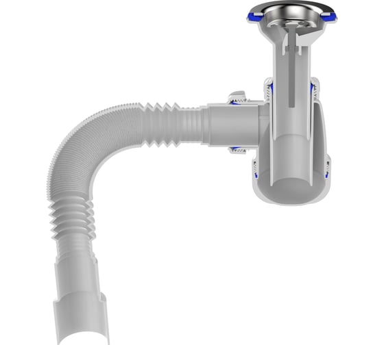 Сифон для умывальника Aquant 1 1/2"х40 с удлинённой горловиной с мет.реш. с г.т. 40x40/50 S0515-35-MR