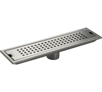 Трап линейный Санакс - 400 х 100 мм, вертикальный выпуск, с сухим мембранным клапаном, из нержавеющей стали, цвет САТИН. 00041