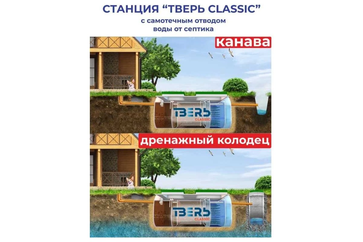 Септик СЕПТИК ТВЕРЬ «ТВЕРЬ CLASSIC 1,6ПМ» автономная канализация для дома и  дачи, производительность 1,6 м3/сут, глубина подводящего трубопровода 60  см, отвод самотёчный 1480400 - выгодная цена, отзывы, характеристики, фото  - купить в Москве и РФ