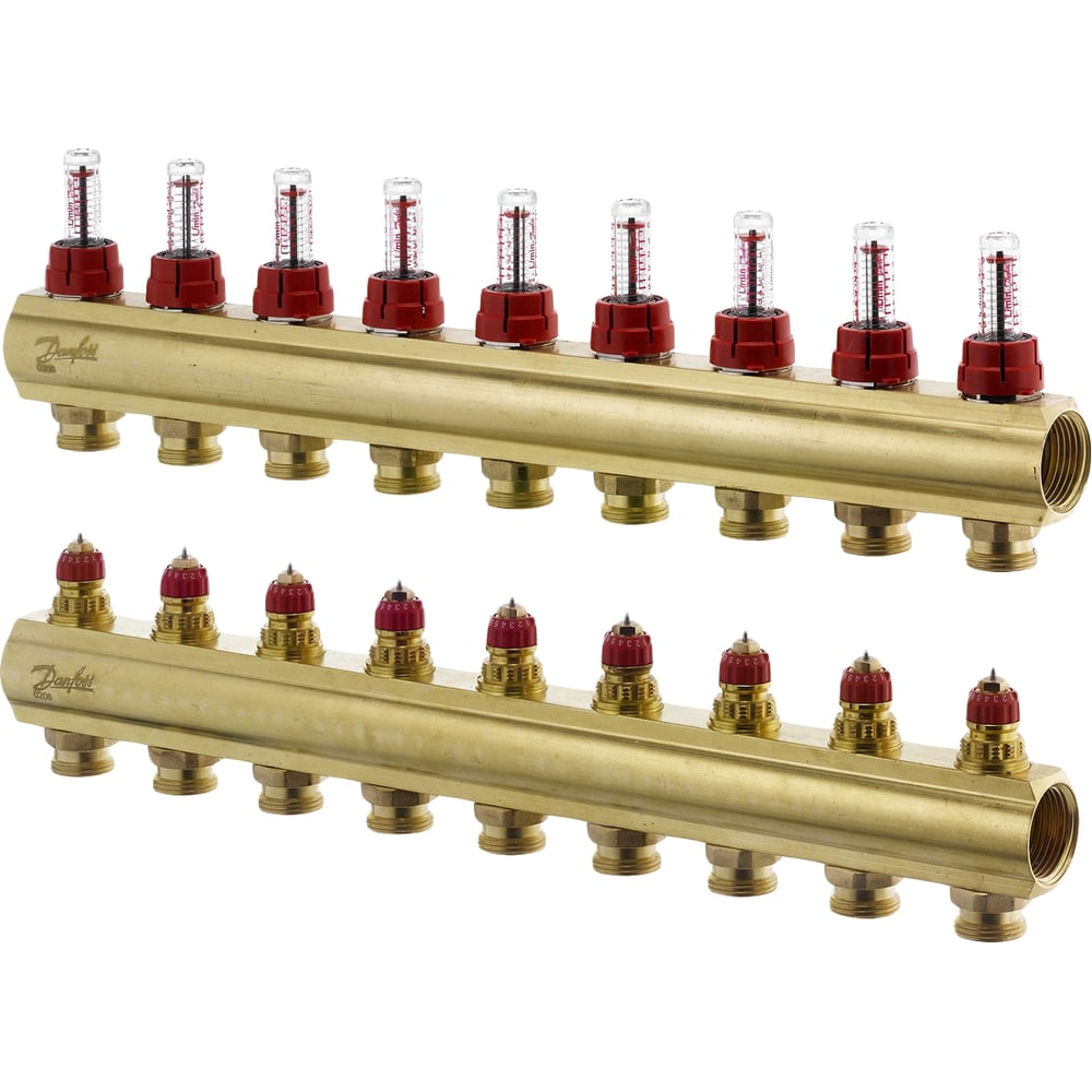Коллекторы Danfoss FHF-9F с расходомерами для 9 контуров 088U0529 ...