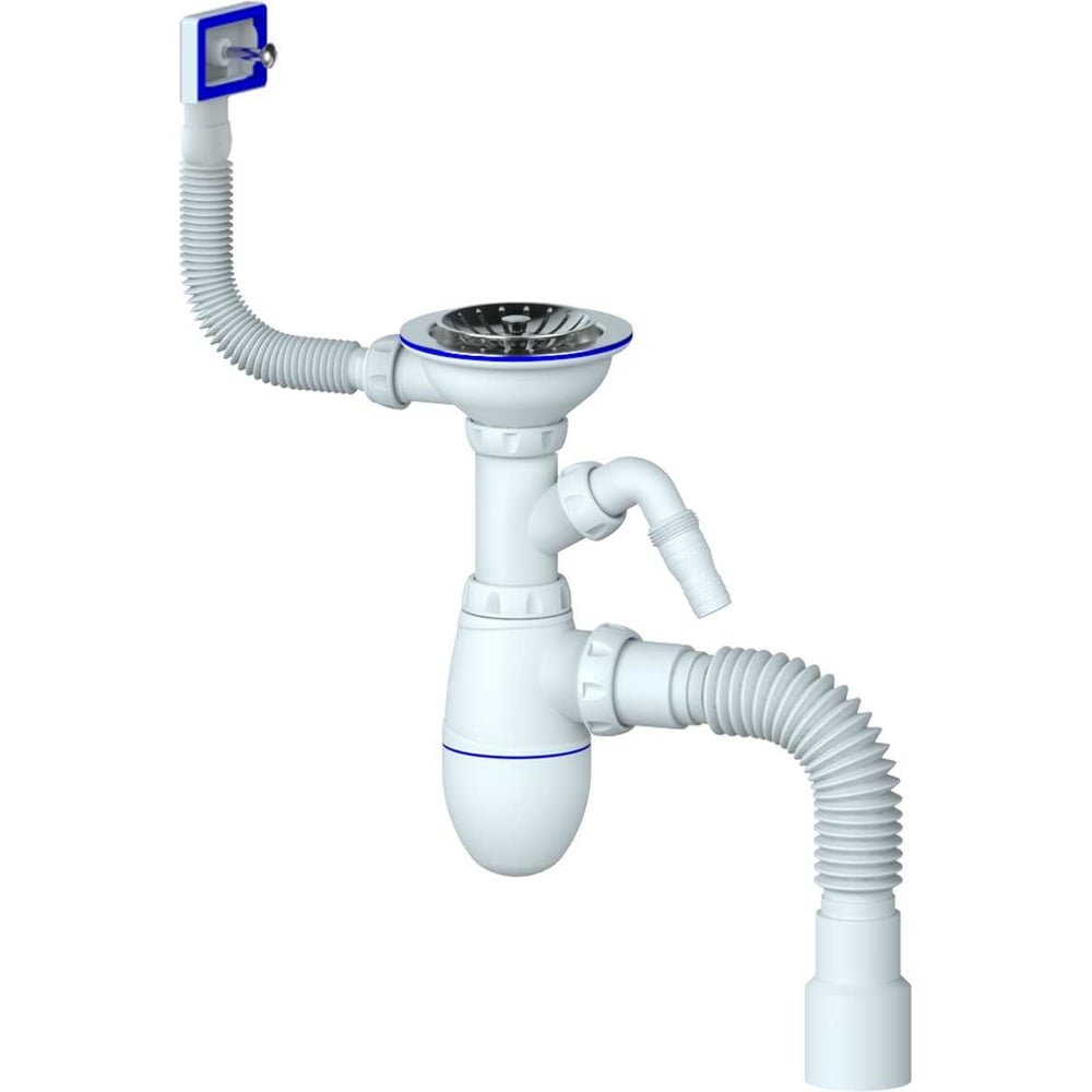 Сифон Unicorn B435VP 3 1/2х40 с прямоугольным переливом, с носиком, с ...