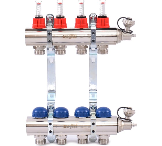Коллекторная группа 1х3/4, 4 выхода, с расходомерами и ...