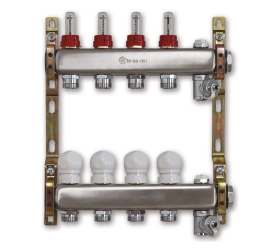 Коллектор в сборе 1\", 4 выхода под евроконус с расходомерами TE-SA ...