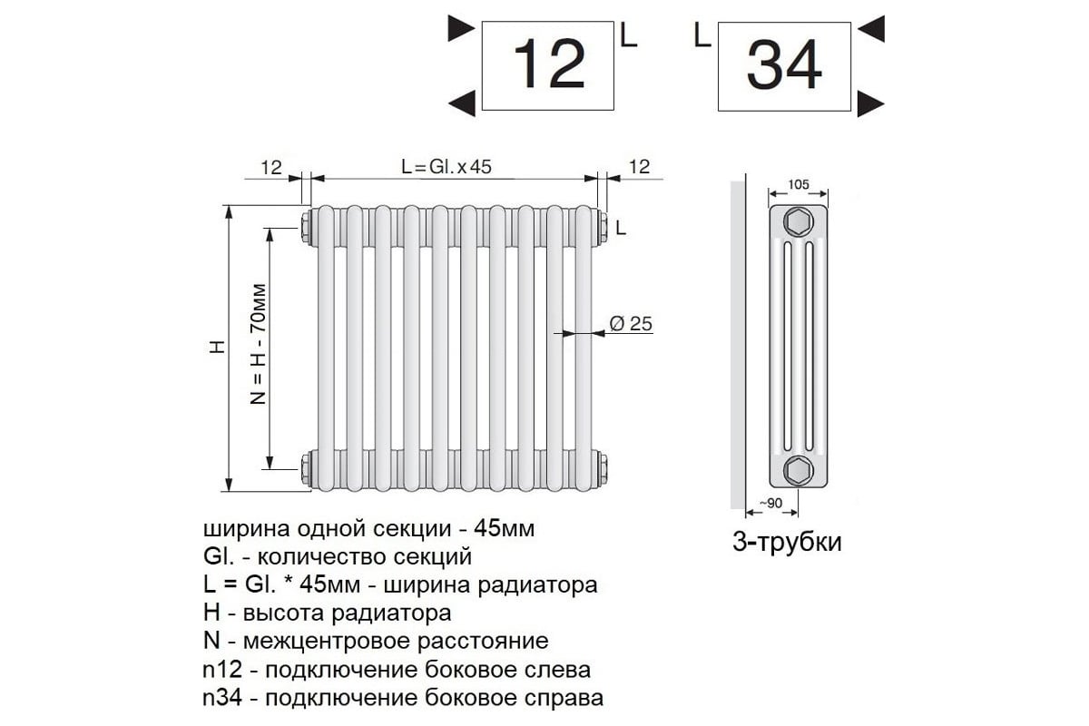 Размер подключения радиатора Трубчатый радиатор Arbonia 3057/08 № 12 RAL9016 3/4 - цена, отзывы, характеристи