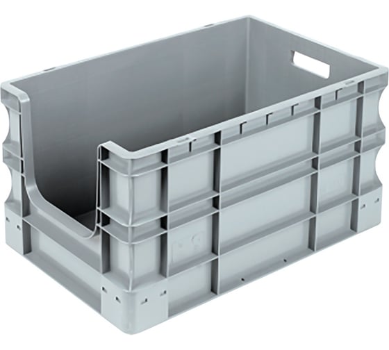 Ящик п/п Sembol Plastik 600x400x330 AV сплошной, с вырезом и ручкой, серый 27772 1