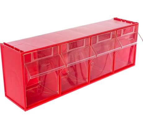 Короб откидной Стелла-техник 600х178х206мм, 4 ячейки, красный, прозрачный, F-600-4