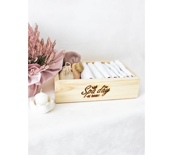 Ящик из натурального дерева Симфония неокрашенный, с гравировкой, Spa day at home 30x20x9 см Я-017