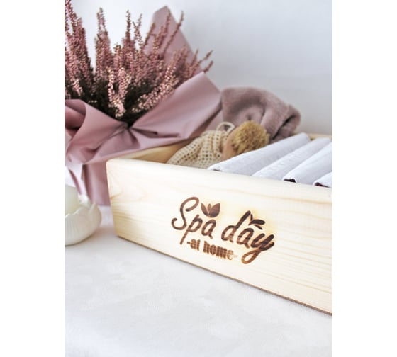 Ящик из натурального дерева Симфония неокрашенный, с гравировкой, Spa day at home 30x20x9 см Я-017