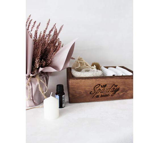 Ящик из натурального дерева окрашенный с гравировкой Spa day at home 15x25x9 см Симфония Я-022