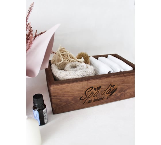 Ящик из натурального дерева окрашенный с гравировкой Spa day at home 15x25x9 см Симфония Я-022