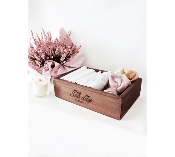 Ящик из натурального дерева окрашенный с гравировкой Spa day at home 30x20x9 см Симфония Я-024