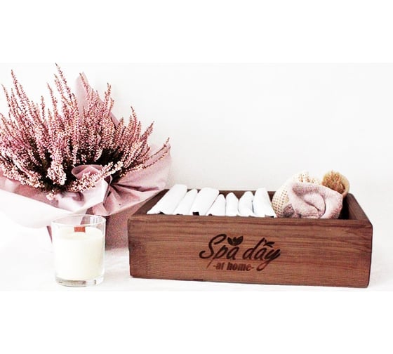 Ящик из натурального дерева окрашенный с гравировкой Spa day at home 30x20x9 см Симфония Я-024