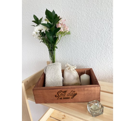 Ящик из натурального дерева окрашенный с гравировкой Spa day at home 20x20x9 см Симфония Я-023