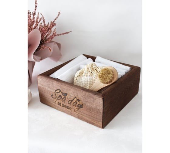 Ящик из натурального дерева окрашенный с гравировкой Spa day at home 20x20x9 см Симфония Я-023