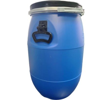 Бочка Тара.ру п/э 65 л, круглая, с усиленной ручкой, с черной крышкой, с металлическим обручем, цвет синий 32016