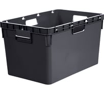 Ящик Тара.ру п/э 600x400x340 мм, сплошной, стенки с отверстиями для пакетов, цвет чёрный 25199