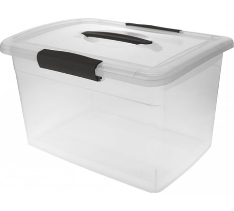 Ящик Blocker п/п 350х235х222 11л. для хранения, с крышкой, на клипсах, с ручкой цв. прозрачный кристалл 36198